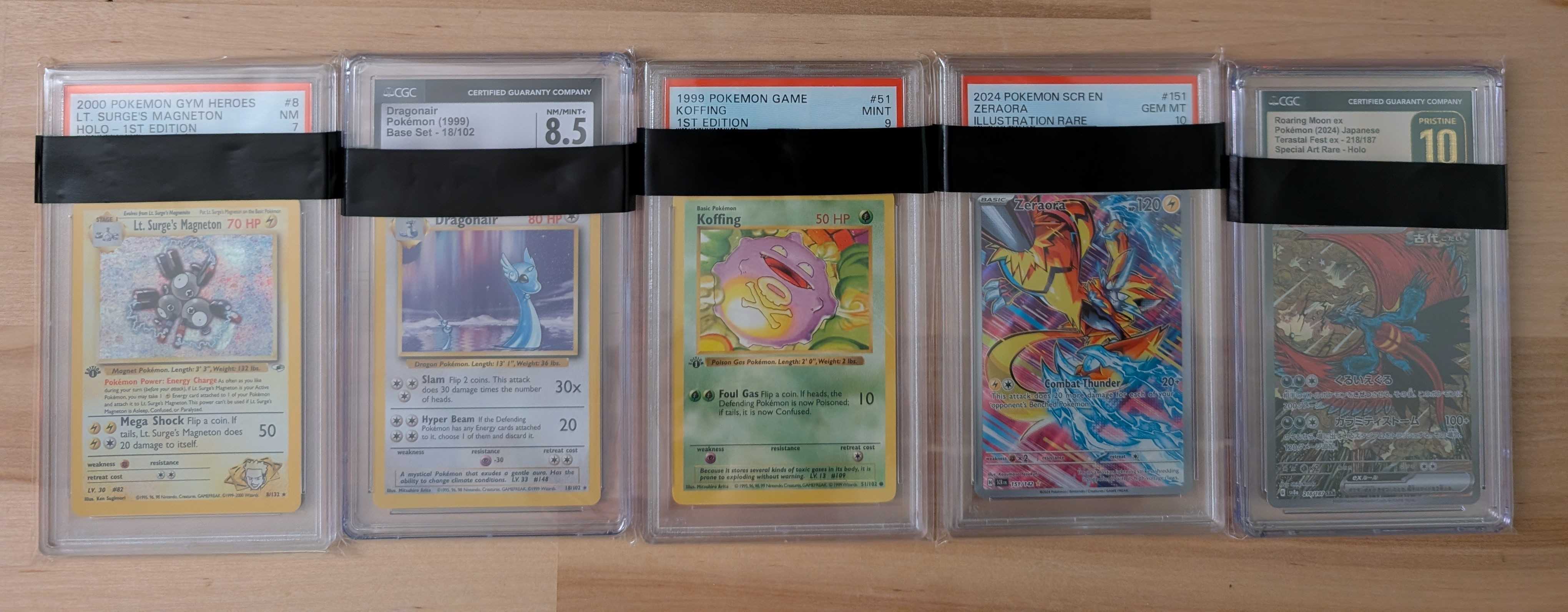 Pokemon trading cards showing different card designs and rarities